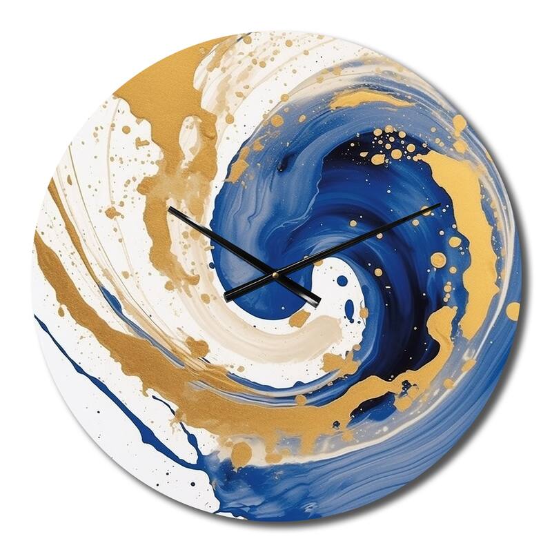 Designart "Dark Blue and Gold Spiral III" Abstract Spirals Oversized Wall Clock Bed Bath